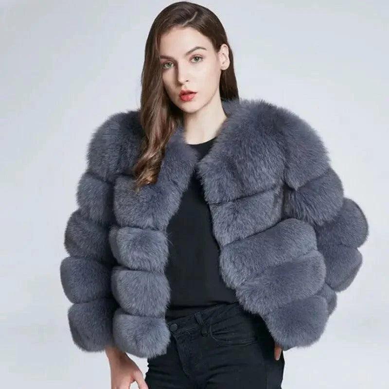 Cheky - Slim short faux fox fur coat