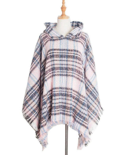 Cheky - Spring Autumn And Winter Plaid Ribbon Cap Cape And Shawl