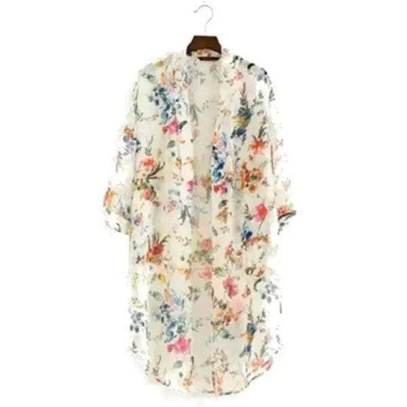 Cheky - Summer European and American chiffon printed long cardigan