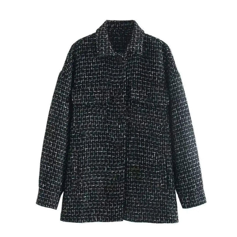 Cheky - Textured Coat Lapel Single Breasted Woolen Top