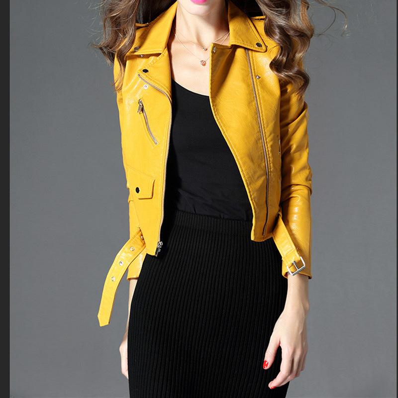 Cheky - Women's Short Slim PU Leather Jacket